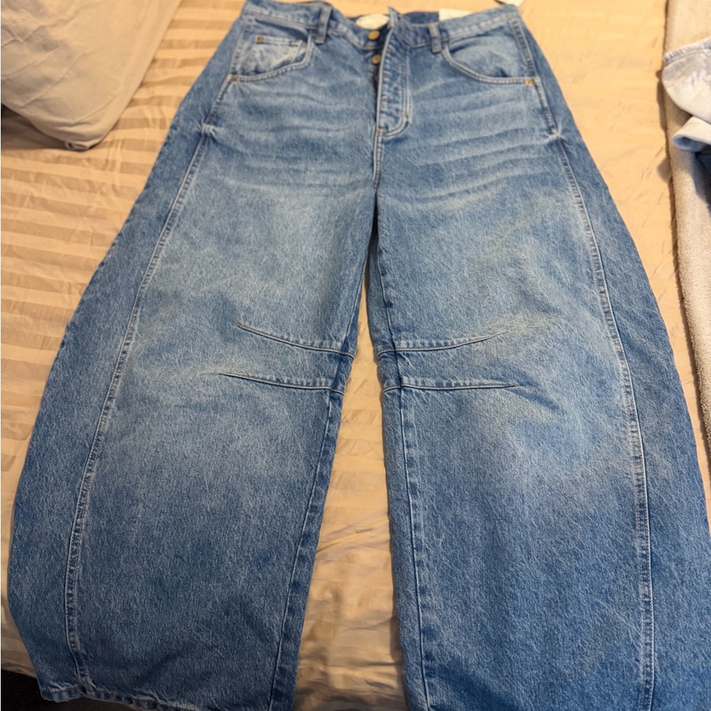 Free People Good Luck Mid-rise Blue Women’s Barrel Jeans